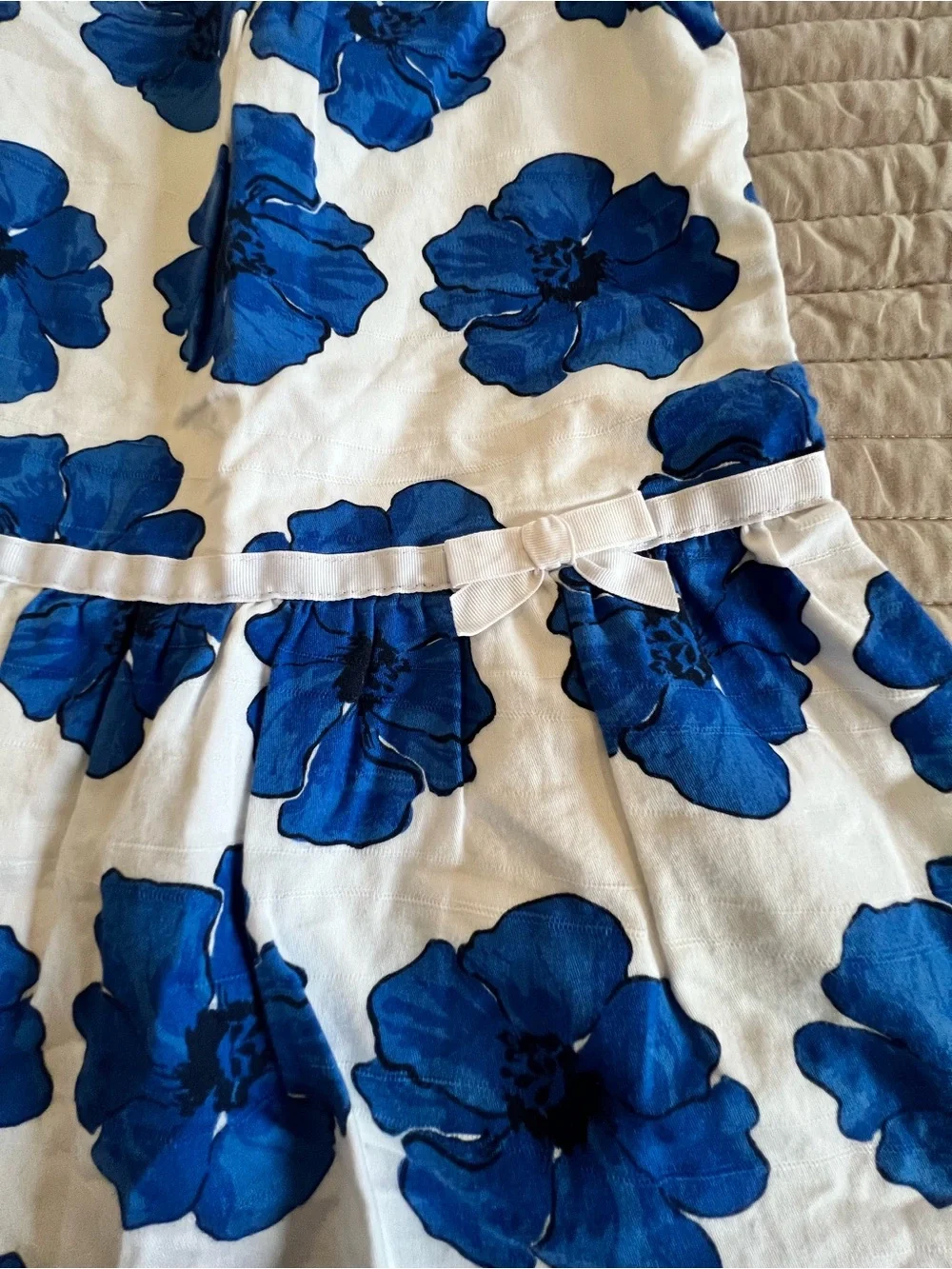 Janie and Jack White Dress with Bold Blue Floral Print